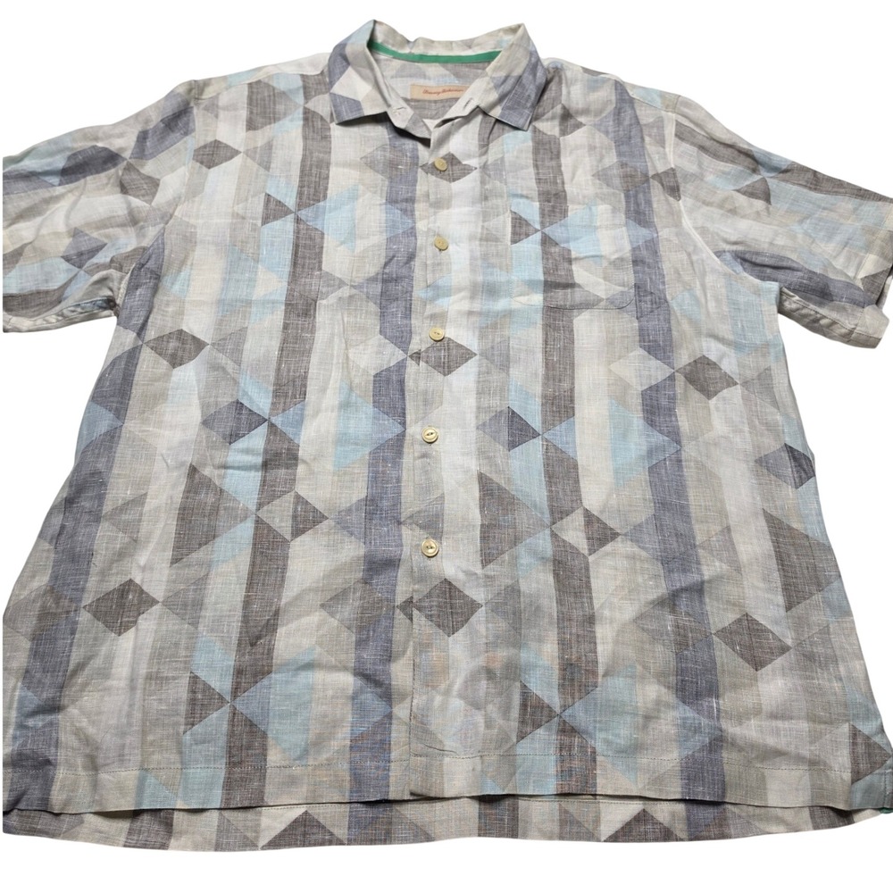 Tommy Bahama Mens XL Linen Geometric Triangle Print Short Sleeve Camp Shirt